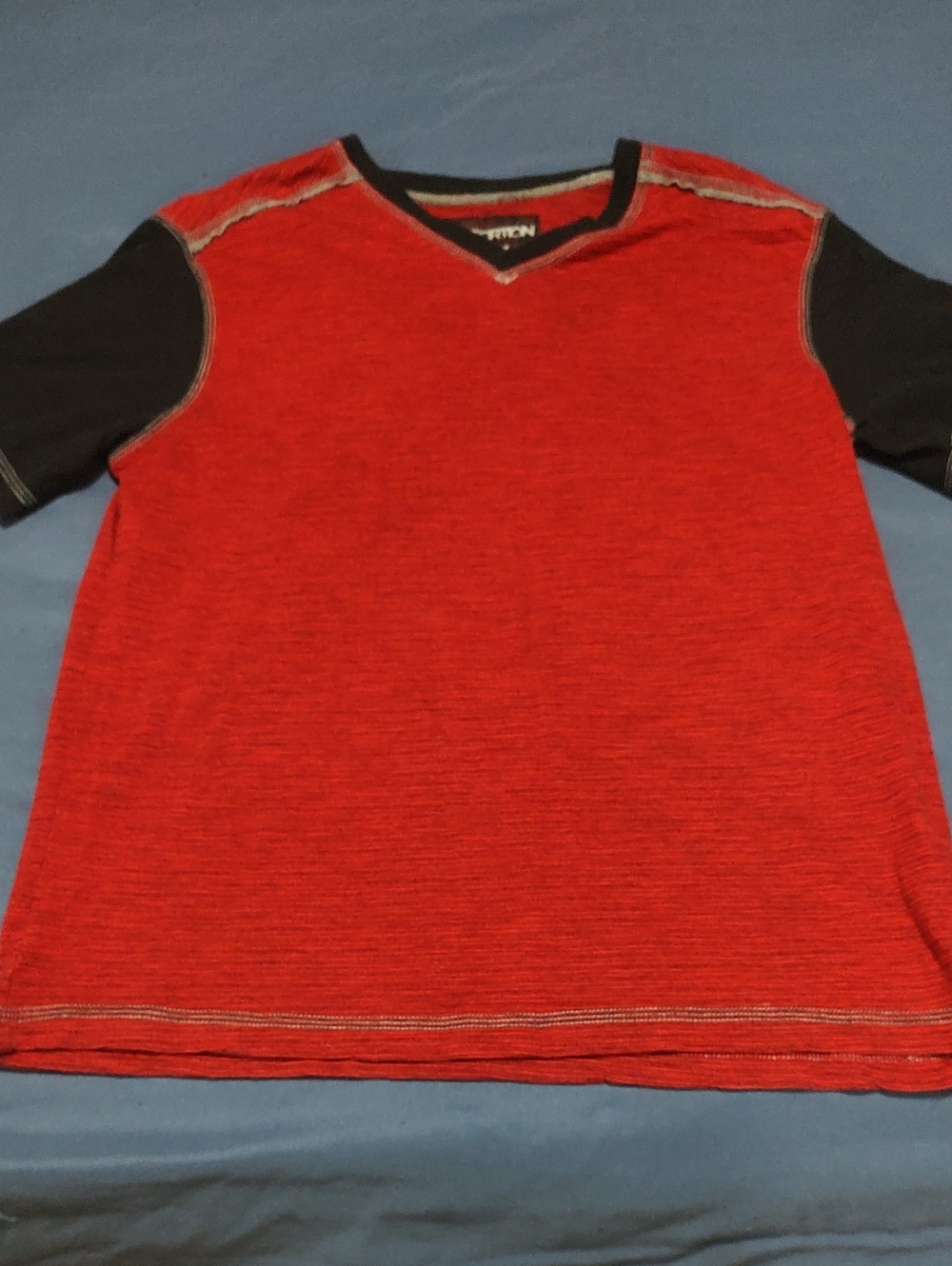 Red Short-Sleeve Tee with Black Sleeves